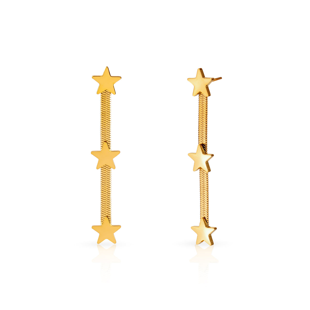 Pair of gold star earrings on a white background