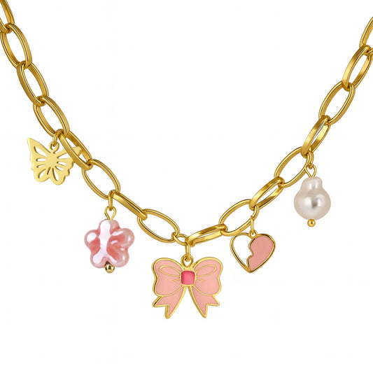 Sweet Bow Charms Necklace